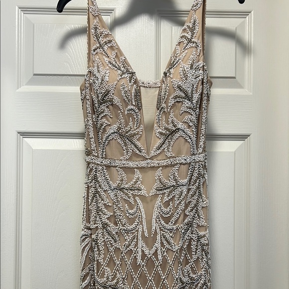 Anna C. Beige Embellished Beaded, Low Back Maxi Evening Dress, Gown, Worn once - Picture 2 of 11